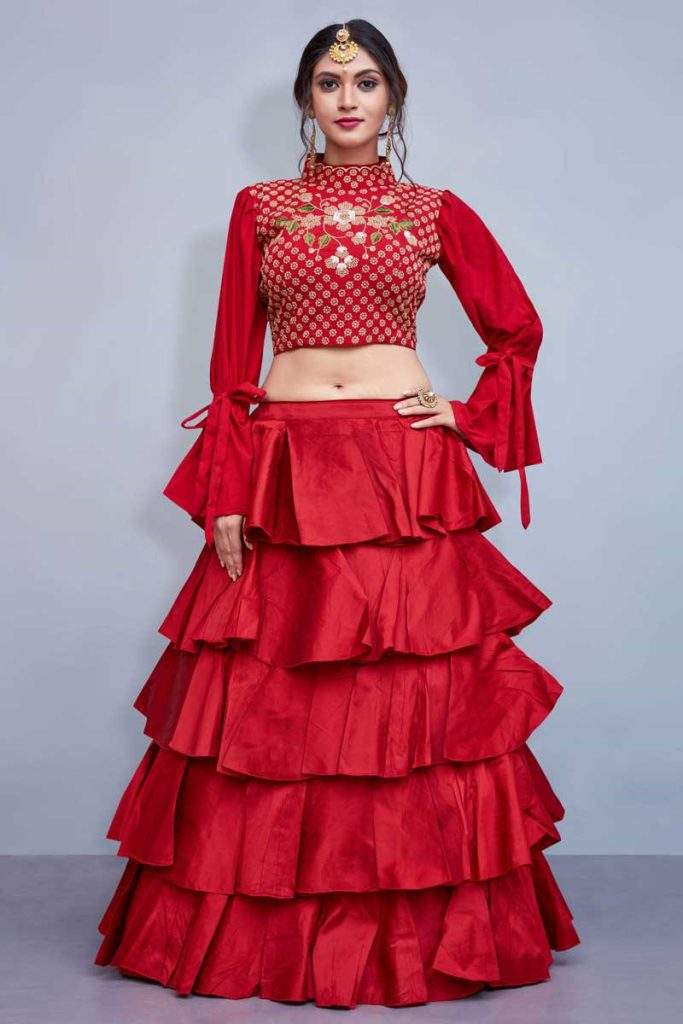 Lehenga in a fiery red shade 