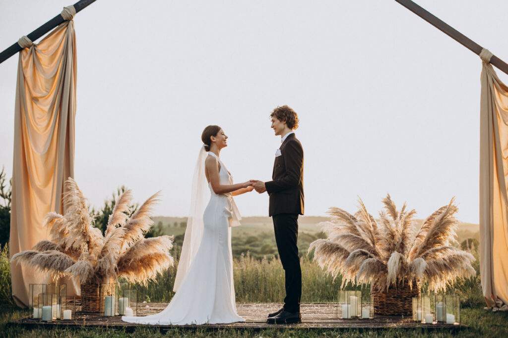 Bride and groom on their wedding ceremony