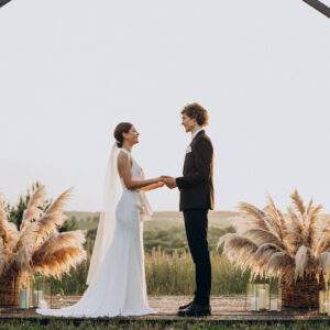 Bride and groom on their wedding ceremony